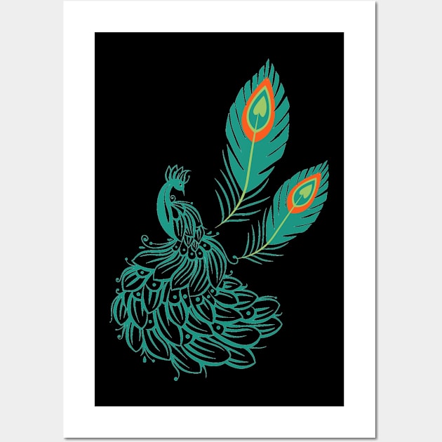 Turquoise peacock tattoo (print on front and back) Wall Art by  Suchalee